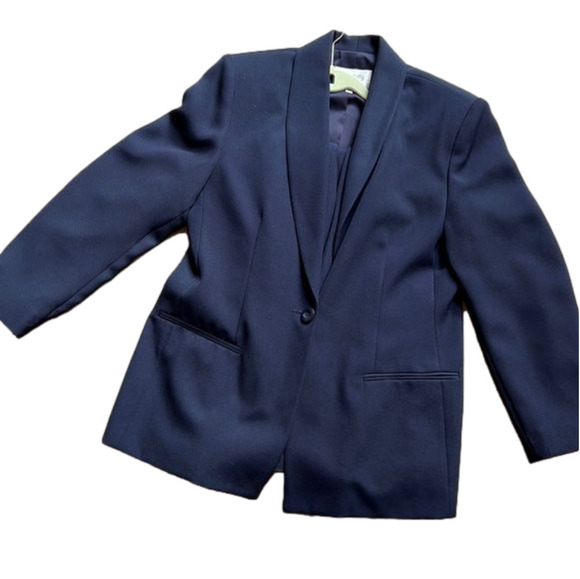 ⚡️ INGENUITY Navy Suit Size 10 Single Button Blazer p2p 21” Navy Pants 14” waist - Picture 1 of 3